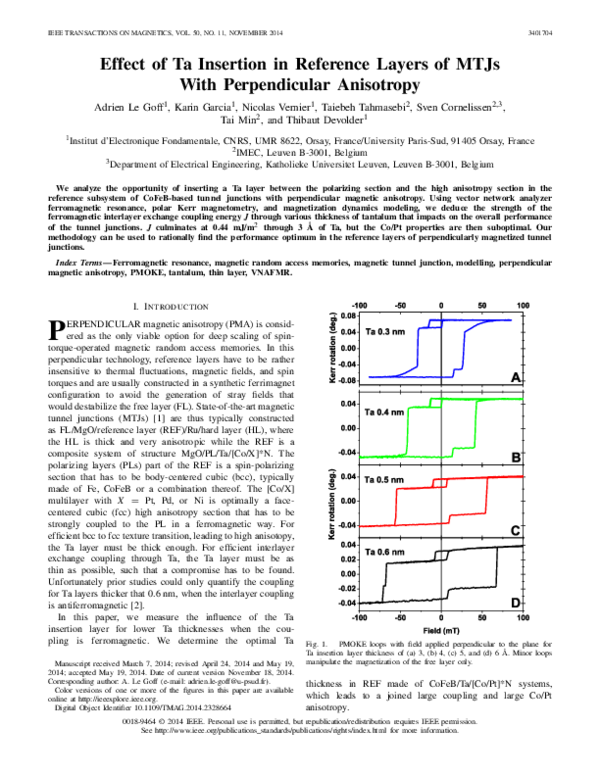 (PDF) Effect of Ta Insertion in Reference Layers of MTJs With ...