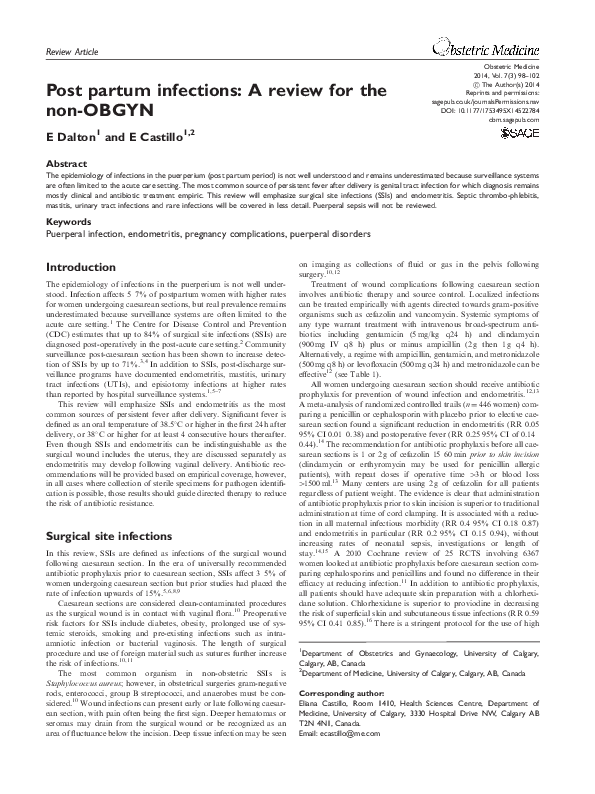(PDF) Post partum infections: A review for the non-OBGYN