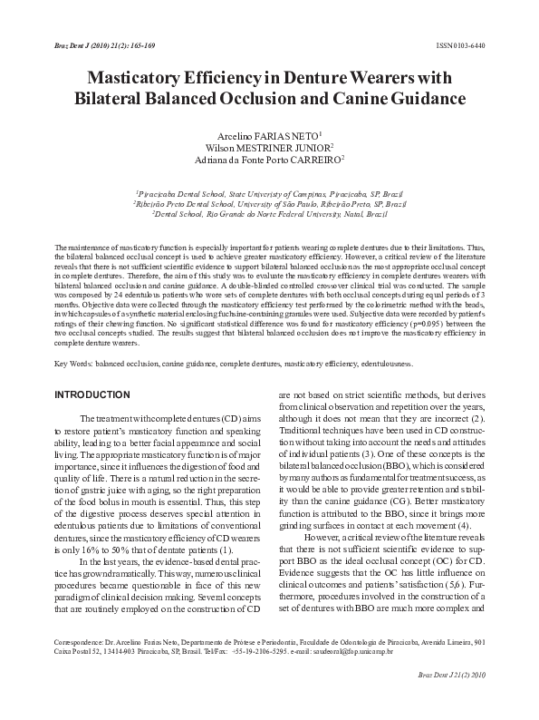 (PDF) Masticatory afficiency in denture wearers with bilateral balanced ...