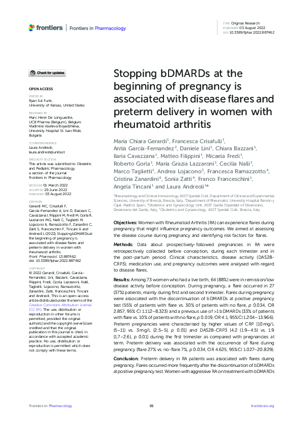 (PDF) Stopping bDMARDs at the beginning of pregnancy is associated with ...