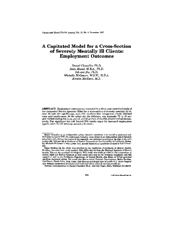 (PDF) A Capitated Model for a Cross-Section of Severely Mentally Ill ...