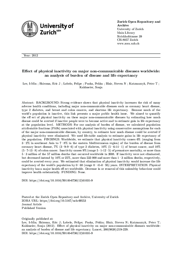 (PDF) Effect of physical inactivity on major non-communicable diseases ...
