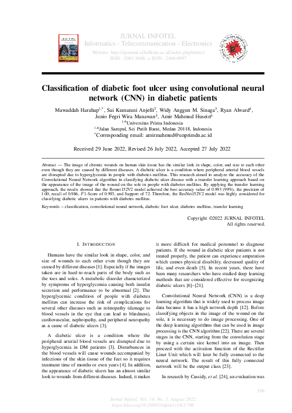 (PDF) Classification of diabetic foot ulcer using convolutional neural ...