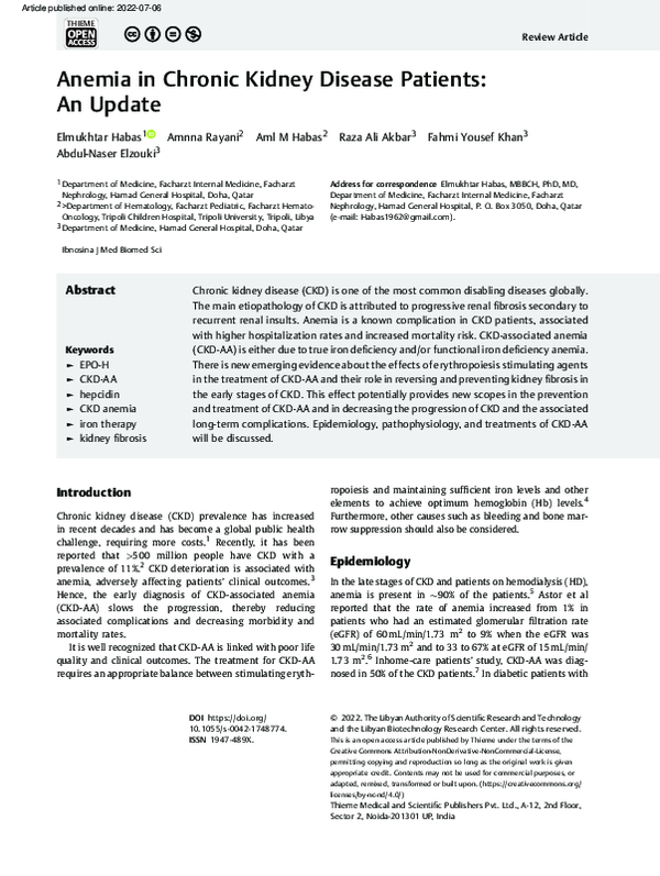 (PDF) Anemia in Chronic Kidney Disease Patients: An Update