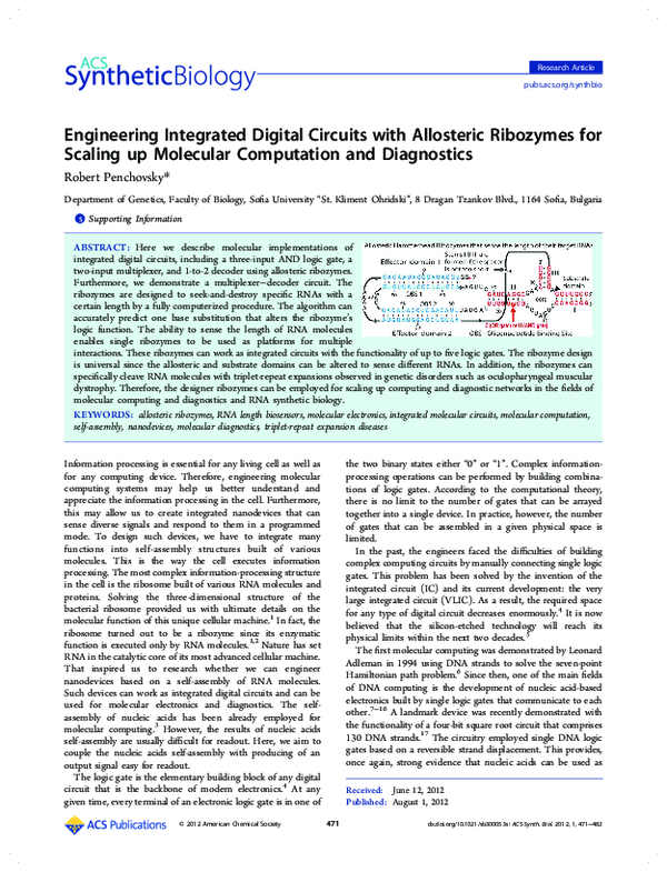 (PDF) Engineering integrated digital circuits with allosteric ribozymes ...