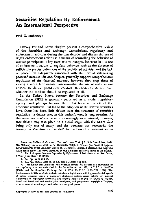 (PDF) Securities Regulation By Enforcement: An International Perspective