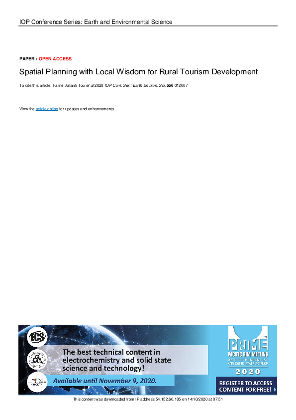 (PDF) Spatial Planning with Local Wisdom for Rural Tourism Development