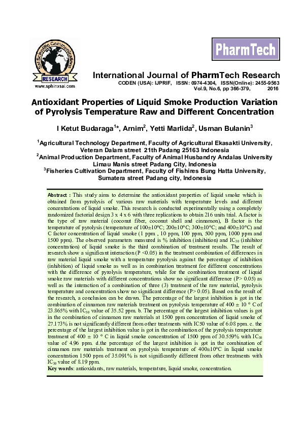 (PDF) Antioxidant Properties of Liquid Smoke Production Variation of ...