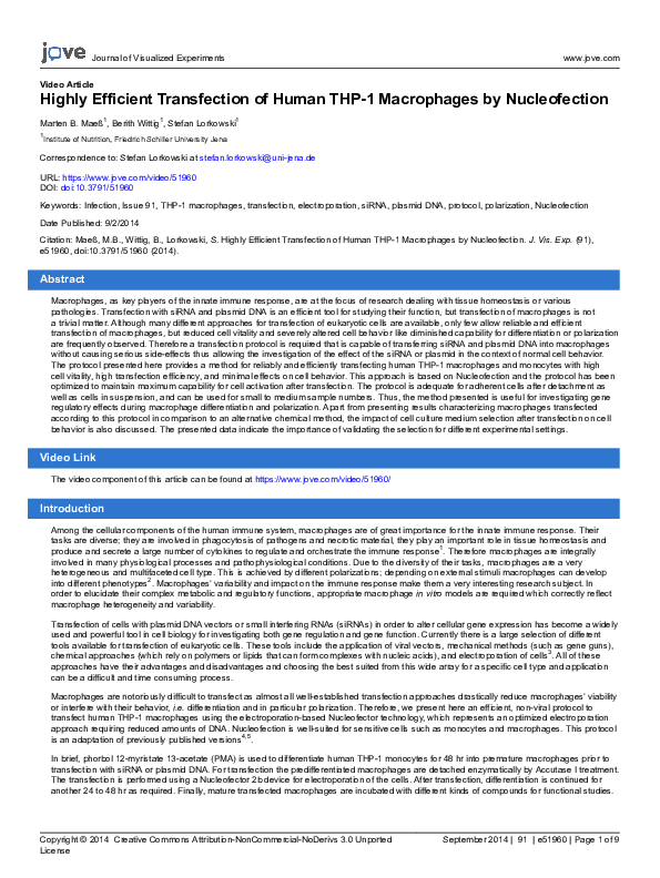 (PDF) Highly Efficient Transfection of Human THP-1 Macrophages by ...