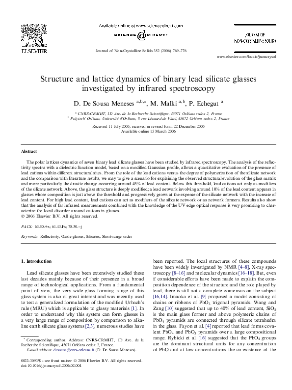 (PDF) Structure and lattice dynamics of binary lead silicate glasses ...