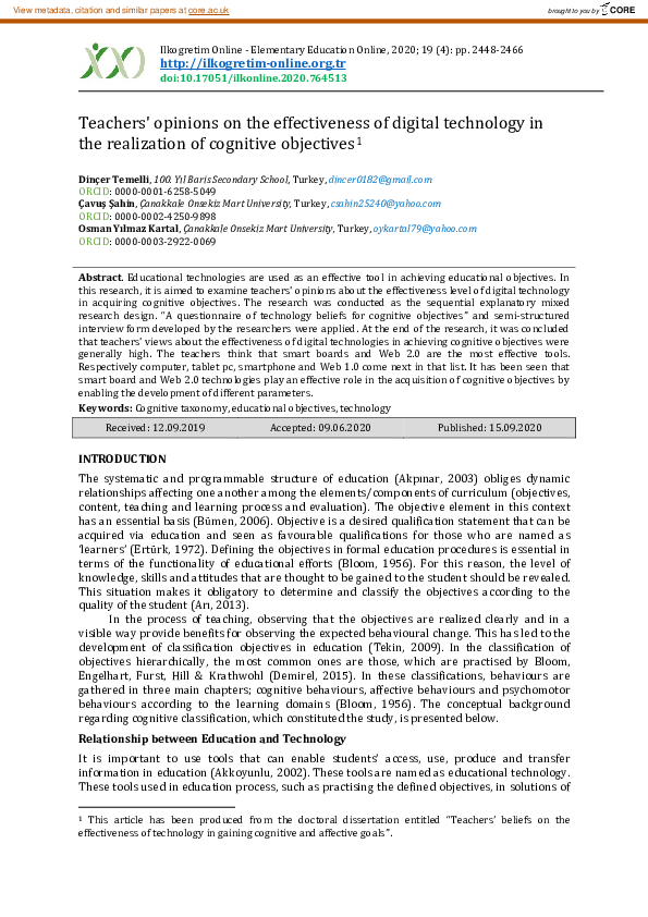 (PDF) Teachers' opinions on the effectiveness of digital technology in ...