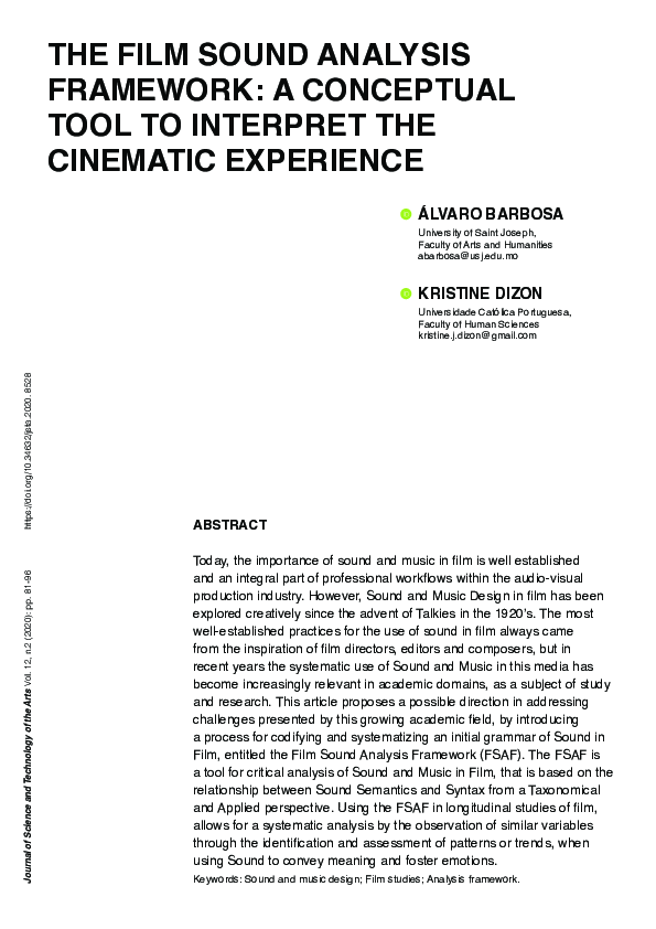 (PDF) The Film Sound Analysis Framework: A Conceptual tool to Interpret ...