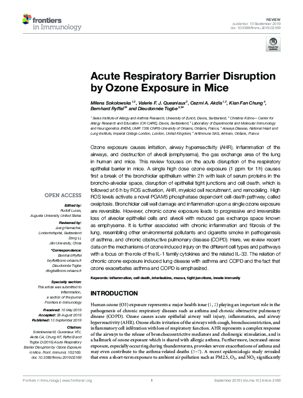 (PDF) Acute Respiratory Barrier Disruption by Ozone Exposure in Mice