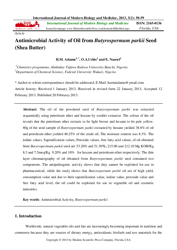 (PDF) Antimicrobial Activity of Oil from Butyrospermum parkii Seed ...