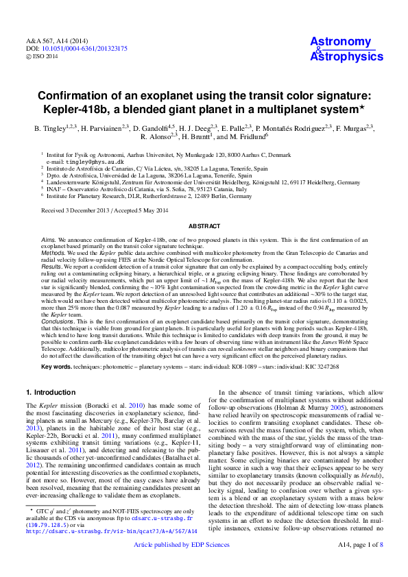 (PDF) Confirmation of an exoplanet using the transit color signature ...