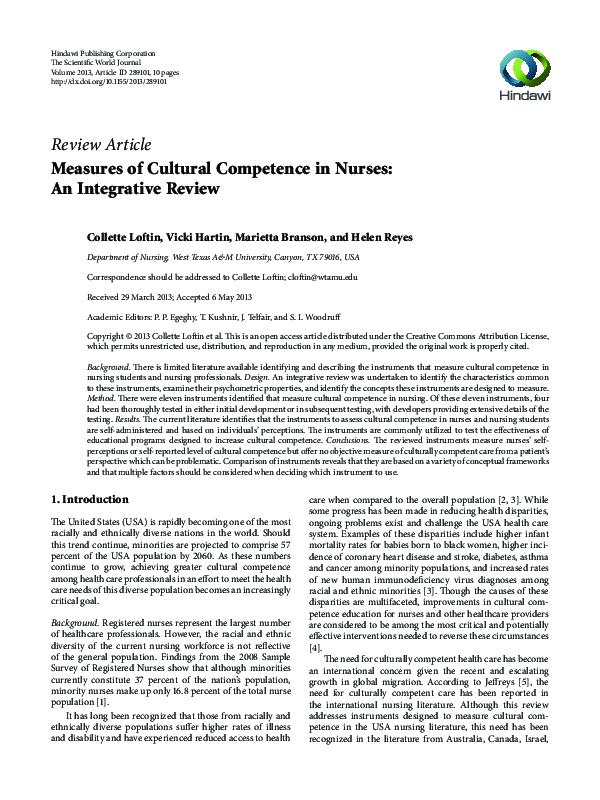 (PDF) Measures of Cultural Competence in Nurses: An Integrative Review