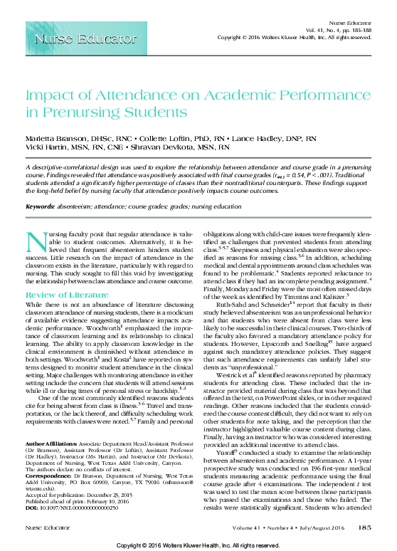 (PDF) Impact of Attendance on Academic Performance in Prenursing Students