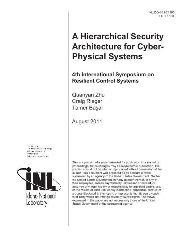 (PDF) A hierarchical security architecture for cyber-physical systems
