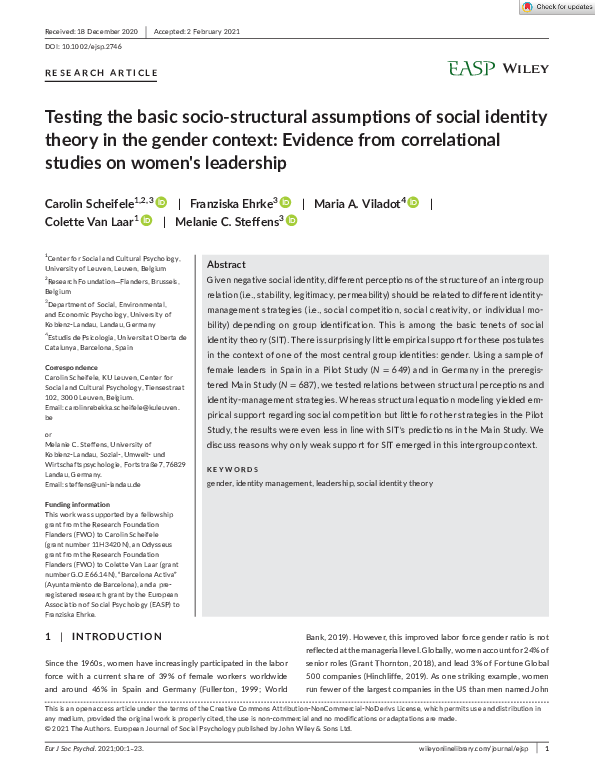 (PDF) Testing the basic socio‐structural assumptions of social identity