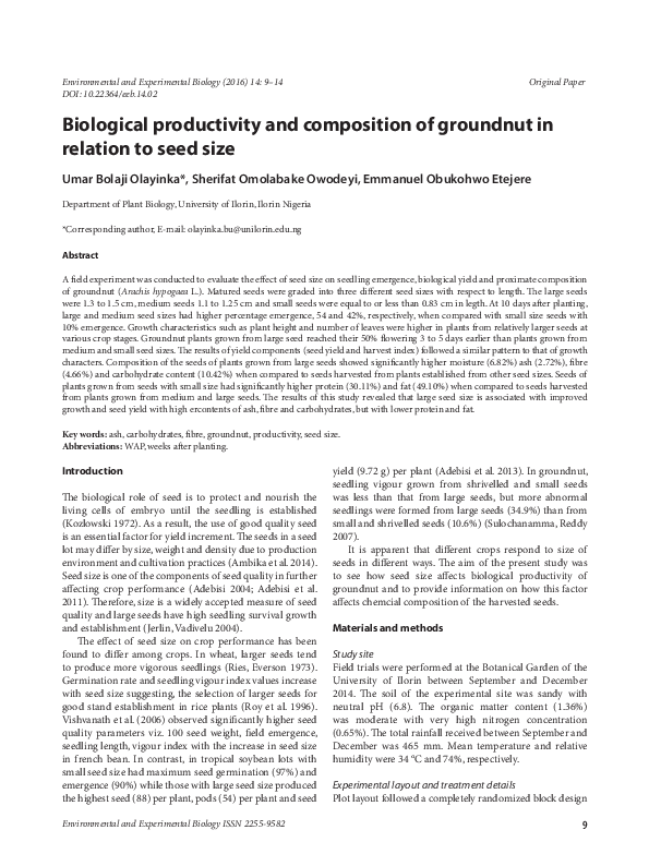 (PDF) Biological productivity and composition of groundnut in relation ...