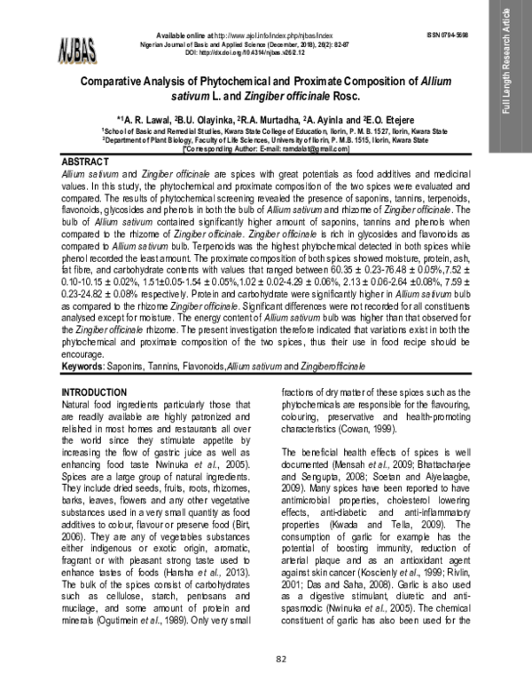 (PDF) Comparative Analysis of Phytochemical and Proximate Composition ...