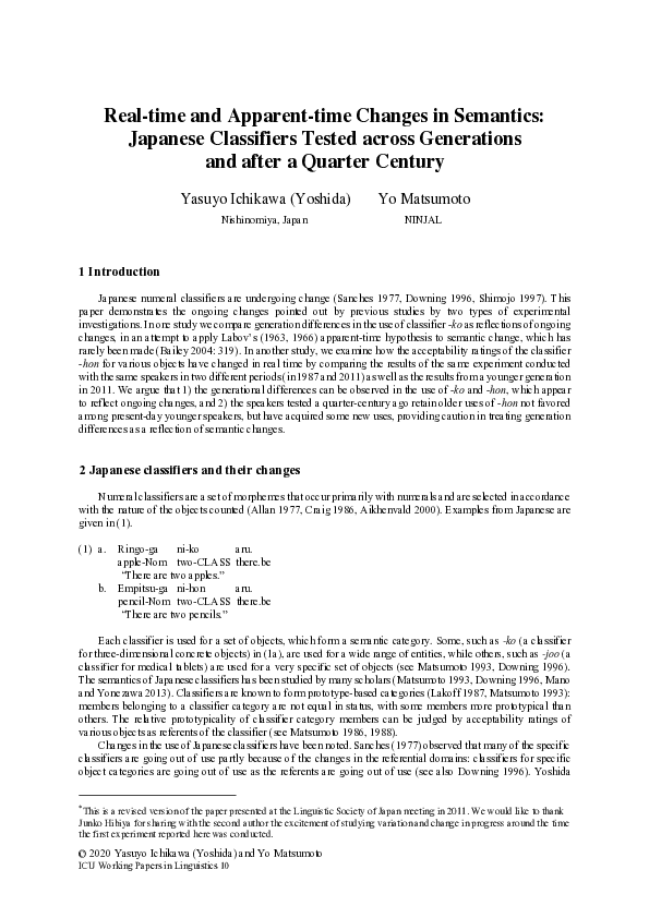 (PDF) Real-time and Apparent-time Changes in Semantics : Japanese ...
