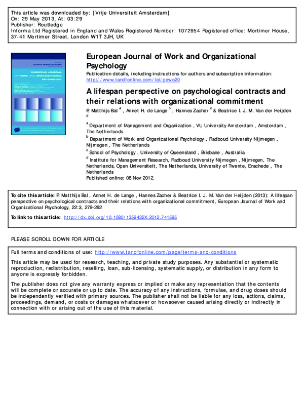 (PDF) A lifespan perspective on psychological contracts and their