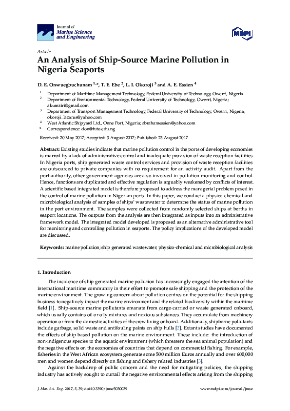 (PDF) An Analysis of Ship-Source Marine Pollution in Nigeria Seaports