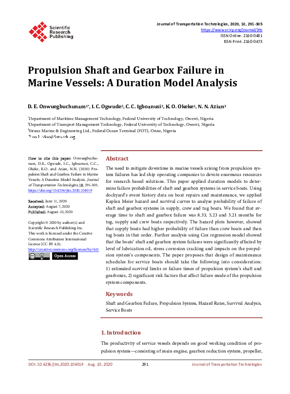 (PDF) Propulsion Shaft and Gearbox Failure in Marine Vessels A