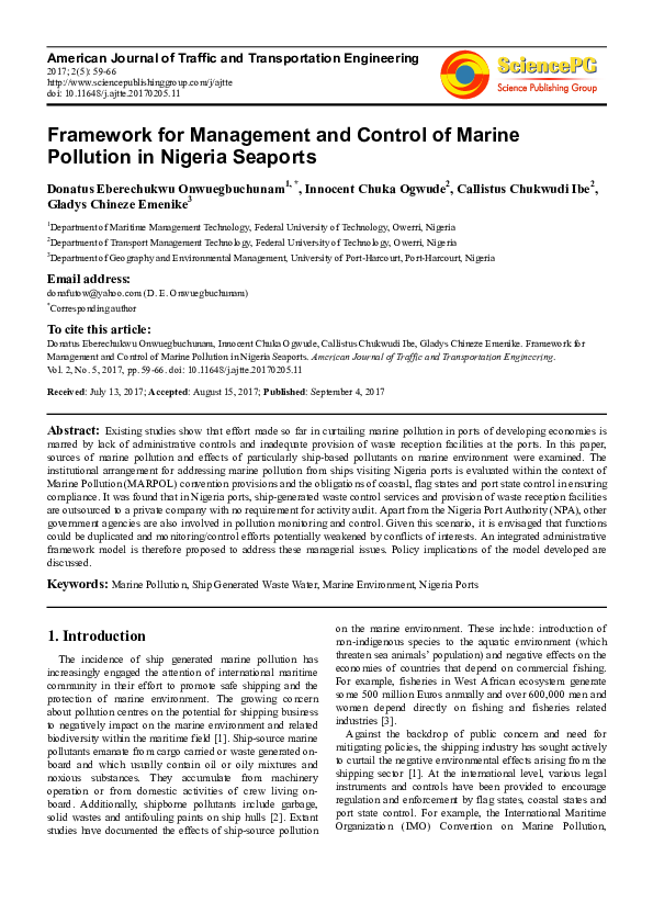 (PDF) Framework for Management and Control of Marine Pollution in ...