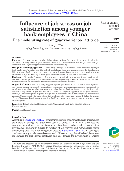 (PDF) Influence of job stress on job satisfaction among younger bank ...