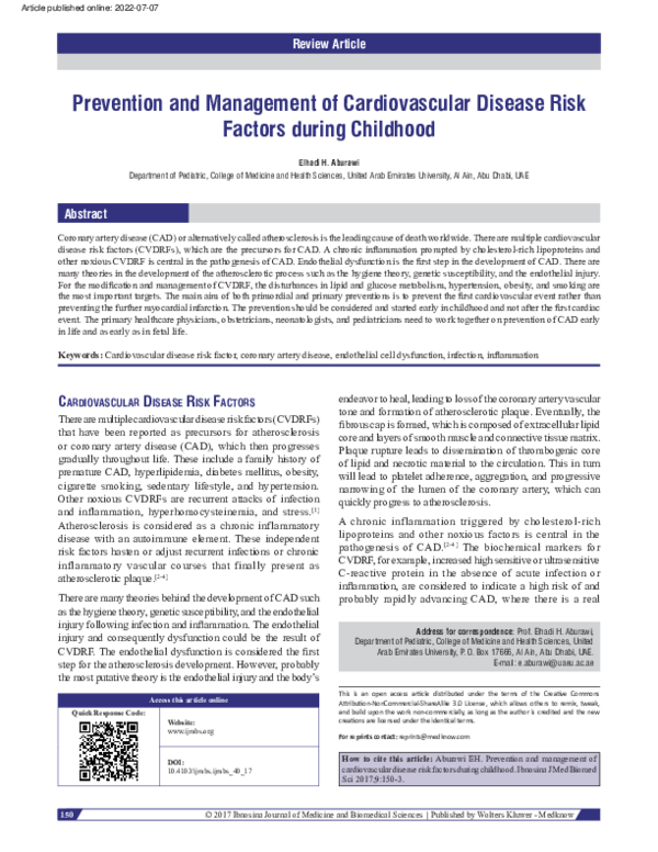 (PDF) Prevention and management of cardiovascular disease risk factors ...