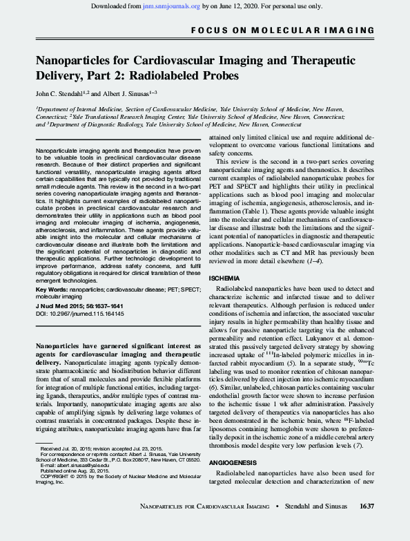 (PDF) Nanoparticles for Cardiovascular Imaging and Therapeutic Delivery