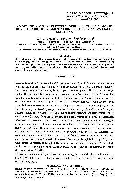 (PDF) A note of caution in determining glucose in molassesbased
