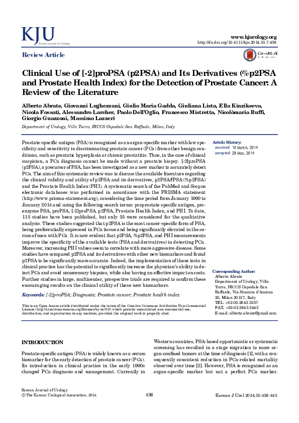 (PDF) Clinical Use of [-2]proPSA (p2PSA) and Its Derivatives (%p2PSA ...