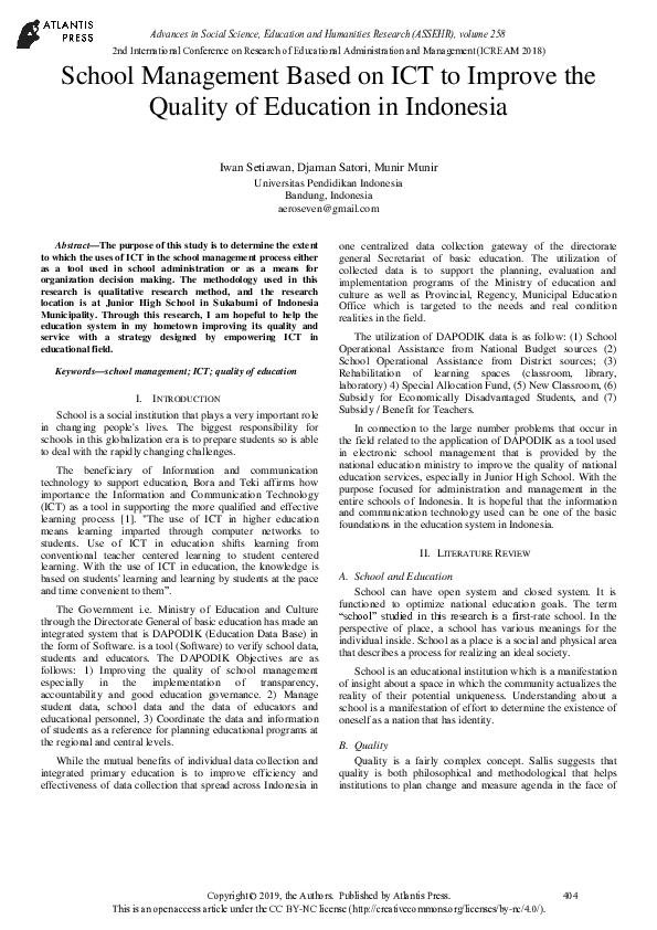 (PDF) School Management Based on ICT to Improve the Quality of ...