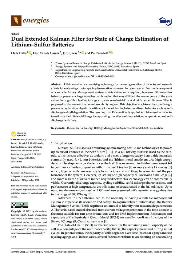 (PDF) Dual Extended Kalman Filter for State of Charge Estimation of ...