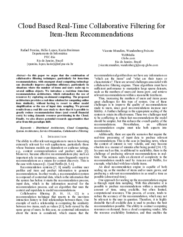 (PDF) Cloud based real-time collaborative filtering for item–item ...