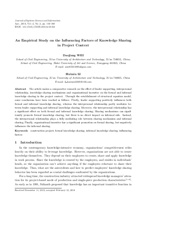 (PDF) An Empirical Study on the Influencing Factors of Knowledge ...