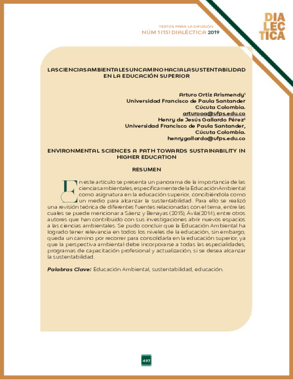 (PDF) Las Ciencias Ambientales Un Camino Hacia La Sustentabilidad en La ...