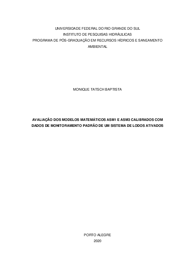 (PDF) Avaliacao Dos Modelos Matematicos ASM1 e ASM3 Calibrados Com ...