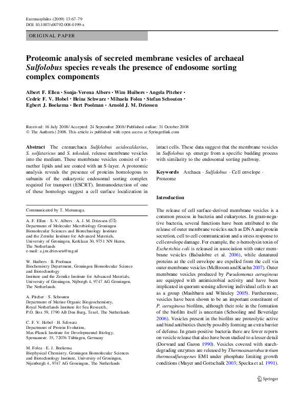 (PDF) Proteomic analysis of secreted membrane vesicles of archaeal ...