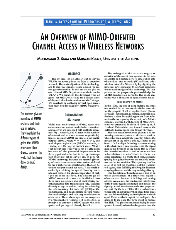 (PDF) An overview of MIMO-oriented channel access in wireless networks