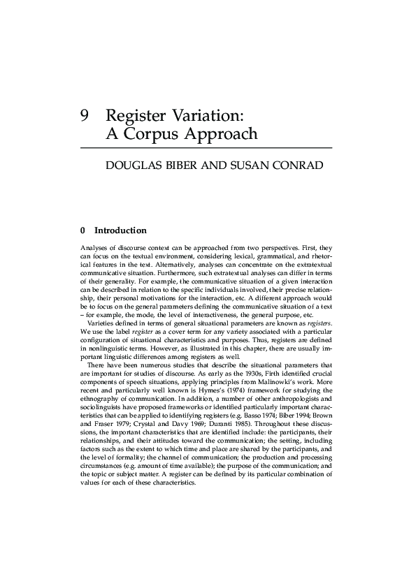 (PDF) Register Variation: A Corpus Approach