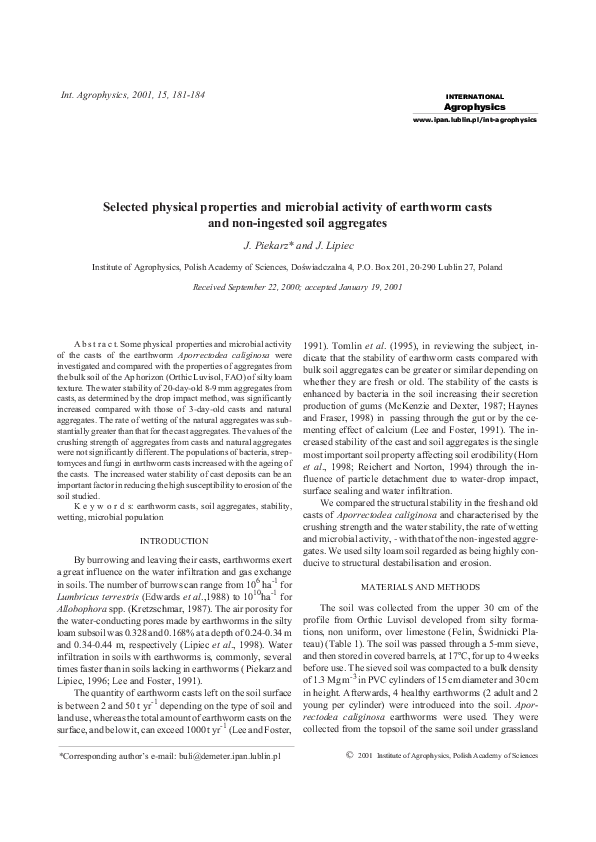 (PDF) Selected physical properties and microbial activity of earthworm ...