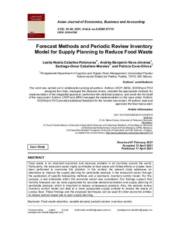 (PDF) Forecast Methods and Periodic Review Inventory Model for Supply ...