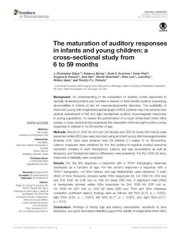 (PDF) The maturation of auditory responses in infants and young ...