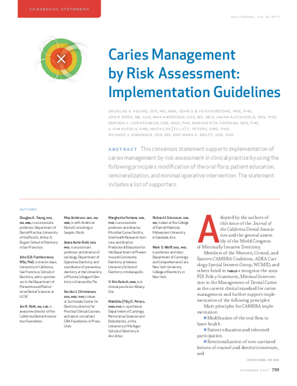 (PDF) Caries management by risk assessment implementation guidelines