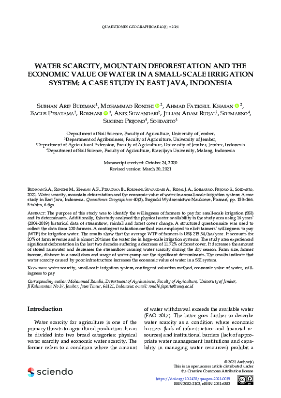 (PDF) Water Scarcity, Mountain Deforestation and the Economic Value of ...