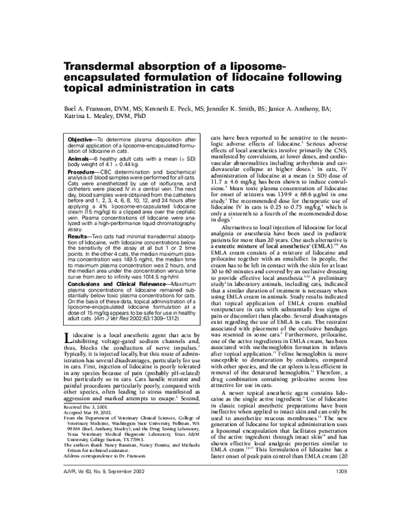 (PDF) Transdermal absorption of a liposomeencapsulated formulation of ...